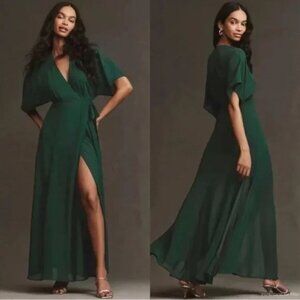 Reformation Winslow Short-Sleeve V-Neck Wrap Maxi Dress XSP
